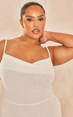 Plus White Sheer Textured Cowl Neck Strappy Maxi Dress -Goremje Style aa5ead5e9a6385a6c234bf1a5fae9690c20ce8a1 cne1857 4