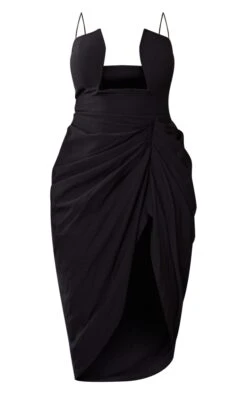 Shape Black Woven Cut Out Detail Ruched Midi Dress -Goremje Style abf8cace6817c1d9a8f75759043c2db4da56ab15 cnc4680 5