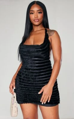 Shape Black Textured Cowl Backless Bodycon Dress -Goremje Style ac555bb92987e627b0ffbd65068bf7fb00d6d0e0 cnb7716 3