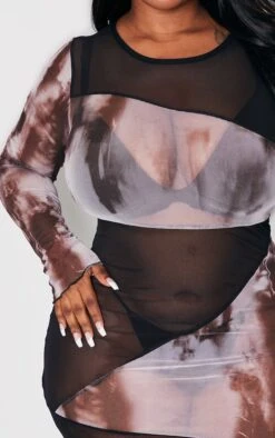 Plus Black Textured Printed Contrast Mesh Midi Dress -Goremje Style ad1c095a32242e0cf6a85f054671fdf870533268 cne0541 4