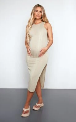 Maternity Sage Brushed Rib Racer Midaxi Dress