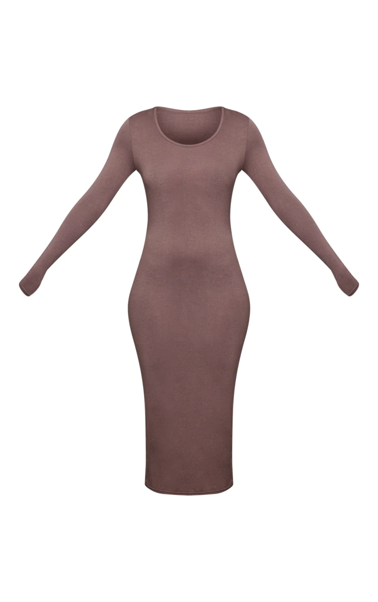 Tall Mocha Brown Long Sleeve Jersey Maxi Dress 7 Tall Mocha Brown Long Sleeve Jersey Maxi Dress - Image 5