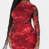 Shape Red Printed High Neck Mesh Bodycon Dress -Goremje Style adbf081435065193a9aab84baf4e2db820c1d11e cmg9624 1