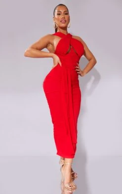 Shape Red Mesh Wrap Neck Tie Detail Midaxi Dress -Goremje Style add32c2f6480ddbe960c527d9affd24681b43238 cmv1610 4