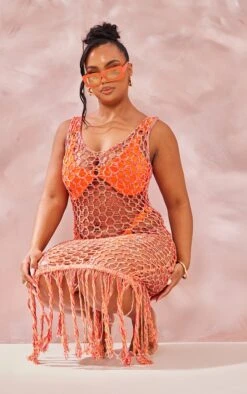 Plus Orange Fishnet Knitted Maxi Dress -Goremje Style ae5c5e48880e50c7f4116c13eebca8e982689c57 cnd9063 3