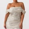 Plus Cream Sequin Bardot Bodycon Dress -Goremje Style aebcc35e6a951a871b2bfcdc25ced1c4190653aa CMH4789 1