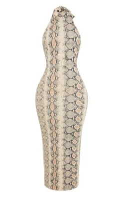 Shape Taupe Snake Print Halterneck Midaxi Dress -Goremje Style aecc2911068a883c46e9c3d44be0aea243025eb9 clz4830 3