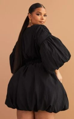 Plus Black Puff Sleeve Puffball Hem Dress -Goremje Style afa7367c419e29ea0285c09d8fcd698ae248552e CMY9439 3