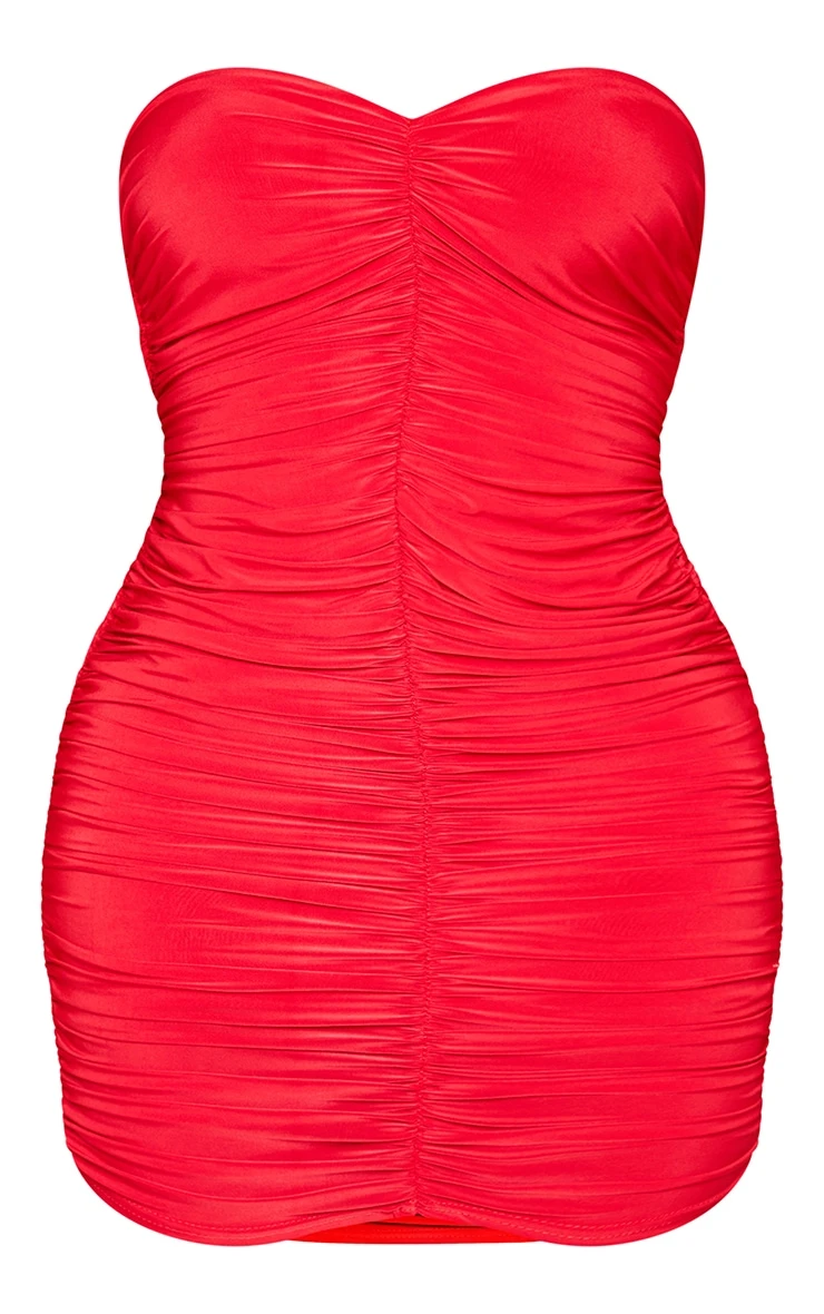 Shape Slinky Red Ruched Bandeau Bodycon Dress 7 Shape Slinky Red Ruched Bandeau Bodycon Dress - Image 5