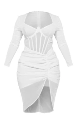 Shape Cream Corset Detail Long Sleeve Ruched Midi Dress -Goremje Style b049948602f82463b6c8556a629316ca5c5dc86e cnd5806 5