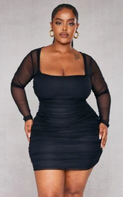 Plus Black Mesh Square Neck Ruched Bodycon Dress 9 Plus Black Mesh Square Neck Ruched Bodycon Dress -Goremje Style b09f59de7f36946481b4a361cab8c8d050c5516c cmb8297 3