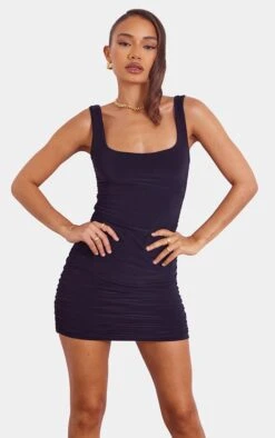Petite Black Ruched Sleeveless Bodycon Dress