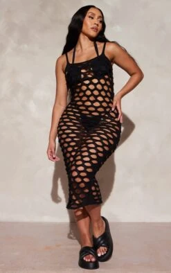 Shape Black Crochet Strappy Midi Dress