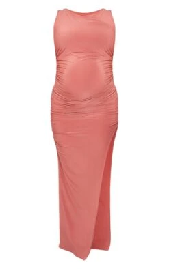 Maternity Deep Rose Slinky Asymmetric Hem Maxi Dress -Goremje Style b1c76e47176356b1f1cf0e255c1a31088a8995d7 cne2362 5