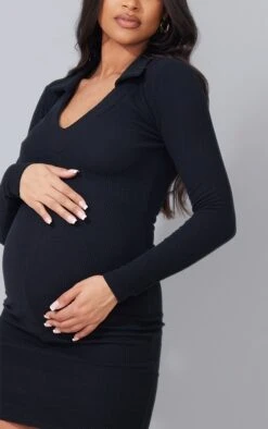 Maternity Black Plunge Polo Neck Mini Dress -Goremje Style b20e9a203c70deb551f2a02c5cb3cbedc84476cd cmw5814 5