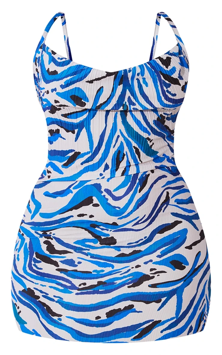 Plus Blue Tiger Printed Plisse Cowl Neck Bodycon Dress 7 Plus Blue Tiger Printed Plisse Cowl Neck Bodycon Dress - Image 5