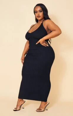 Plus Black Knitted Plunge Maxi Dress -Goremje Style b2e53377000961b0e88940c3f7f07df217590bd5 cmw2974 4