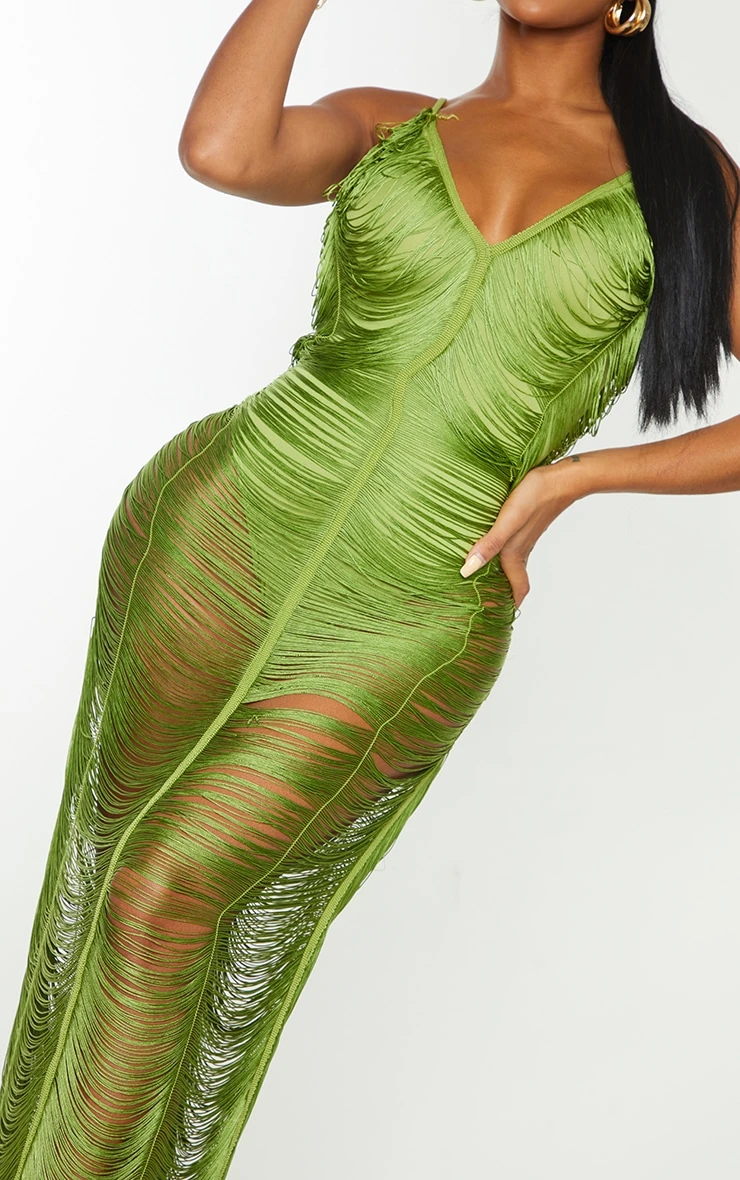 Shape Olive Fringe Detail Midaxi Dress 6 Shape Olive Fringe Detail Midaxi Dress - Image 4