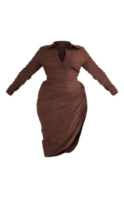 Plus Chocolate Textured Ruched Side Midi Shirt Dress 11 Plus Chocolate Textured Ruched Side Midi Shirt Dress -Goremje Style b337e2152fcf2dd95722835488d864ddf7e194e6 cnc5211 5