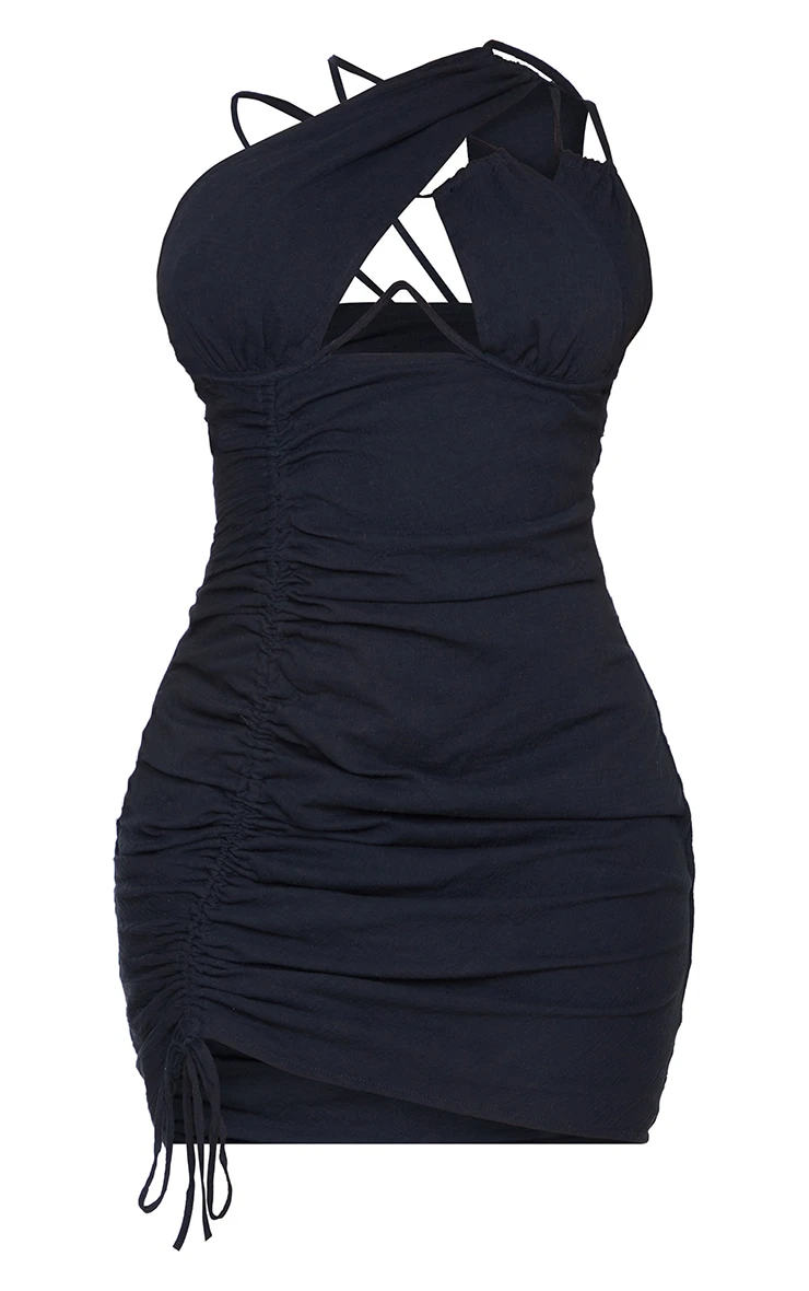 Shape Black Woven Cup Detail Ruched Side Bodycon Dress 7 Shape Black Woven Cup Detail Ruched Side Bodycon Dress - Image 5