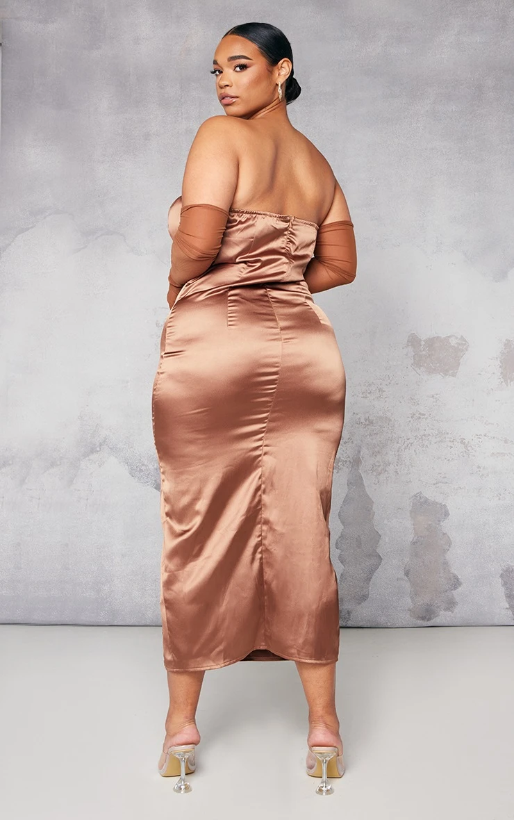Plus Mocha Satin Corset Midi Dress 4 Plus Mocha Satin Corset Midi Dress - Image 2