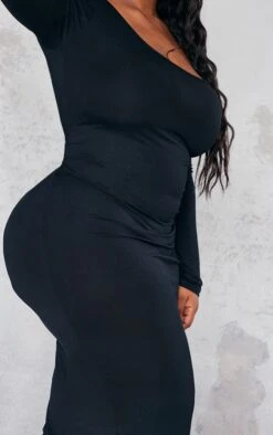 Plus Black Square Neck Long Sleeve Midi Dress -Goremje Style b3c215442dc5c33b4222f40126d7604870f26dad cnb4295 4