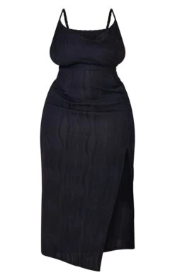 Plus Black Textured Cowl Neck Side Split Midi Dress -Goremje Style b4a38db953b07c3399ef920521fbef657ecd3e45 cmw4083 6