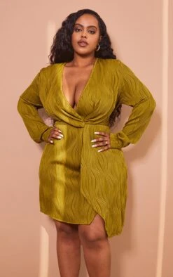 Plus Olive Plisse Wrap Front Dress -Goremje Style b4ffc54859ab3a382144bbf6054094da28603c97 cmw3938 4