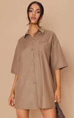 Tall Taupe Oversized Short Sleeve Shirt Dress -Goremje Style b53e6e26c9cad1aa140c7df69ac3bc2eb2a44633 cmw5886 4