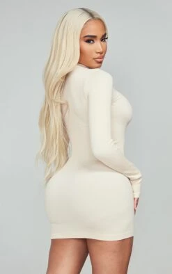 Shape Ecru Contour Rib Zip Long Sleeve Bodycon Dress -Goremje Style b5467407998a65b841d2c2a084ca2b825a60aa68 cnc4700 2