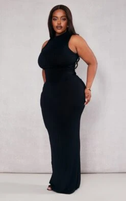 Plus Black High Neck Midaxi Dress -Goremje Style b5516a88089e57acf40ab9498eb2529727d31647 cnc5212 3