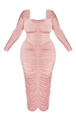 Plus Rose Long Sleeve Extreme Ruched Midaxi Dress -Goremje Style b562ea76f90c797ff7222a69cdc1780d00fff9a6 cnc9826 5