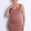 Maternity Brown Strappy Contour Rib Mini Dress