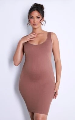 Maternity Brown Strappy Contour Rib Mini Dress