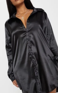 Plus Black Satin Button Front Shirt Dress -Goremje Style b641651040b53da5547e8514d0af0be1c5512e42 CLV0321 5