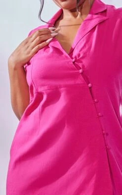 Plus Bright Pink Linen Look Wrap Dress -Goremje Style b6dad86ce34ae317151008d98b0e1db9f4eda4aa cnd6522 4