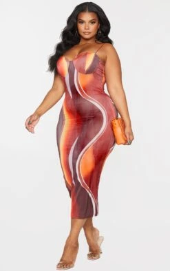 Plus Brown Ombre Stripe Cup Detail Midi Dress -Goremje Style b72093409720874b5d328b2670994cb2db0d175e cmr6972 4