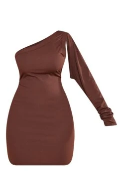 Plus Chocolate Brown Rib One Sleeve Bodycon Dress -Goremje Style b72eb2879b035cdb63adc08d7d3bd34993575bac cnc2637 5