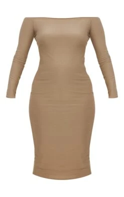 Maternity Taupe Off The Shoulder Soft Touch Midi Dress -Goremje Style b879a7448883c26daf45bfb620f9b5d31d6dfa2a cnd7228 5