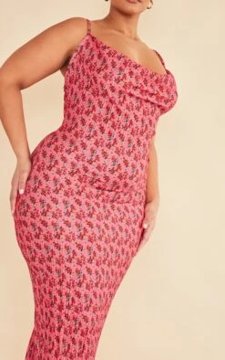 Plus Rose Floral Printed Plisse Cowl Neck Maxi Dress -Goremje Style b897f6dff0ae6cd339d1e7753229c3659823d79d cnd5075 4