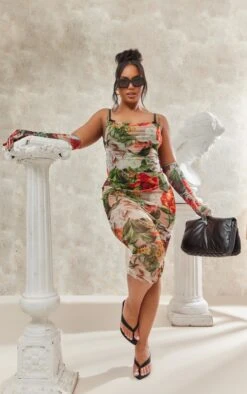 Plus Multi Floral Mesh Midaxi Dress