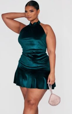 Plus Emerald Green Velvet High Neck Frill Hem Dress -Goremje Style b8ce127f743a4b66fe7f211379956319ed3593a6 cnc5182 3