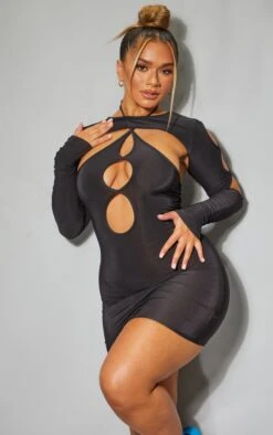 Shape Black Slinky Cut Out Overlay Bodycon Dress -Goremje Style b93ff2c09afb391743ac03466e6c3f4f28a5f6bf cmv2853 4