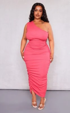 Plus Pink One Shoulder Textured Midi Dress -Goremje Style bab86fa086ca8ab8f5197174ef5b2ace730f277a cnd9985 3