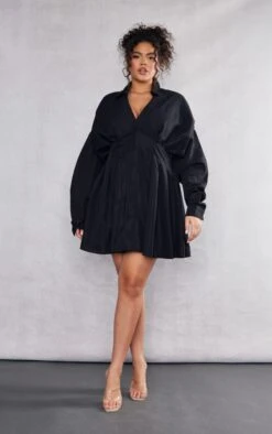 Plus Black Woven Pleated Button Down Oversized Puff Shirt Dress 9 Plus Black Woven Pleated Button Down Oversized Puff Shirt Dress -Goremje Style bc9af882ba960e8866272f2a9a05e16fc06d59e5 cnc7302 3