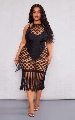 Plus Black Halterneck Tassel Detail Knitted Beach Dress 9 Plus Black Halterneck Tassel Detail Knitted Beach Dress -Goremje Style bd23f29a38f887f18b14f615a0ac8598e662475f cnd2851 3