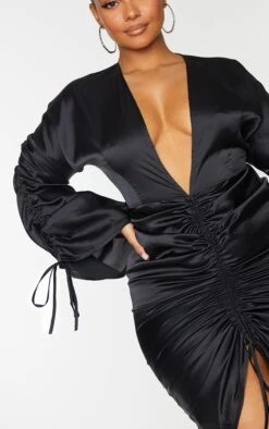 Plus Black Satin Plunge Ruched Front Dress 12 Plus Black Satin Plunge Ruched Front Dress -Goremje Style bd711a4907f5f8dfd05f548fad8a9c199eb78b23 cmn8204 5