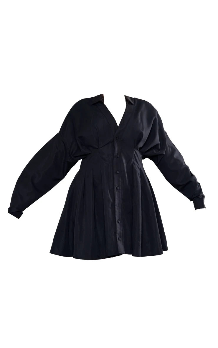 Plus Black Woven Pleated Button Down Oversized Puff Shirt Dress 7 Plus Black Woven Pleated Button Down Oversized Puff Shirt Dress - Image 5