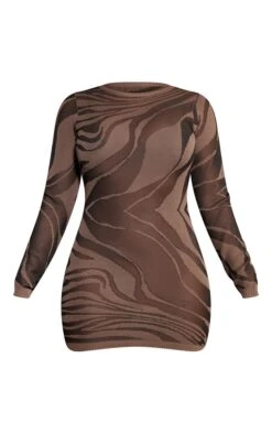 Shape Brown Printed Sheer Knit Long Sleeve Bodycon Dress -Goremje Style c036833a3802d2ebdb7f3c19eb45cc09b69546c2 cnc1627 5