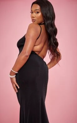 Plus Black Acetate Slinky Strappy Low Back Maxi Dress -Goremje Style c03833c0dad22e1f79a9b497f1f73bb4dd05e98f cnd9822 4